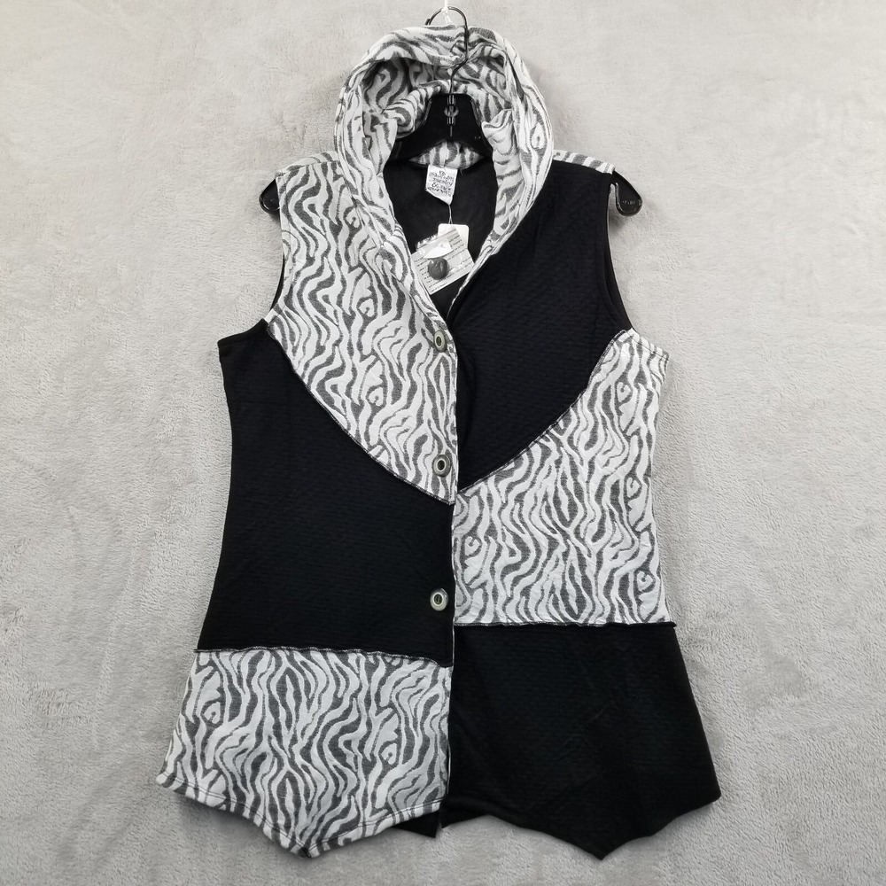 Parsley & Sage Vest‎ Women Medium Black White Zebra Stripe Hooded Artsy Layering